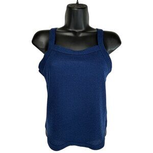Z SUPPLY Thermal Crop Tank Top Sz M Navy Blue Waffle Knit Minimalist Polyester